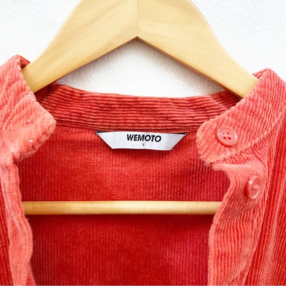 Unisex Orange Cozy Corduroy Button-up Overshirt with Mandarin Collar - Picture 2 of 11